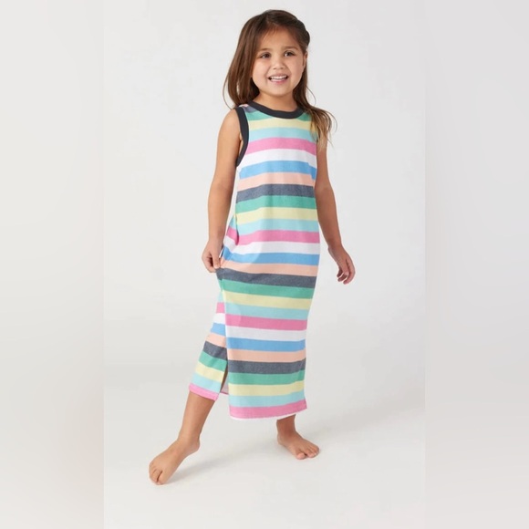 Sol Angeles NWOT Sz 6 Colorful Kids “Samba” Stripe Midi Dress - Picture 1 of 4
